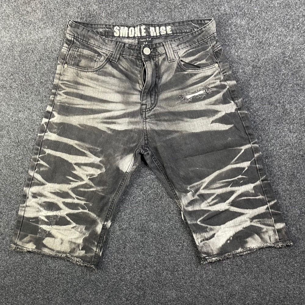 Smoke Rise Acid Wash Distressed Denim Shorts Men's 34 Black White